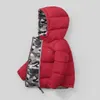 Doppelseitige Abnutzung Jungen Mädchen Tarnung Daunenmantel Gepolsterte Jacke Kinder Kapuze Parka Mäntel Herbst Winter verdicken warme Kinder Jacken Kind Oberbekleidung