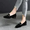 Dress Shoes 2021 Women Loafers Low Heels Boat Square Toe Chain Suede Plush Warm Ladies Plus Size