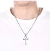 (Sm 25 * 43mm) Collier Croix Femme Homme Acier Inoxydable 316L Jésus Ankh Pendentif Rolo Chaîne Bijoux Or / Argent / Noir 3mm 24 pouces