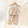 Meisjes zomer pak meisje sling top bloemen vest kleding sets baby kinderen korte mouwen tweedelige mode schattige casual broek