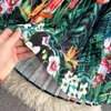 Dames Lente Fashion Sling Square Collar Seaside Holiday Tropical Print off Shoulder Knee Lengte Jurk D0128 210506