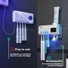 Toothbrush Holder Toothpaste Dispenser Solar Energy Bathroom Toothbrush Storage Box Multi-function Storage Holder USB Charge 211130