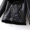 fashion women black PU leather-clad cool lady zipper jackets streetwear female sashes suits moto girls chic sets 210527