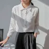 Elegante formal feminino branco blusa um bolso escritório senhoras camisas manga longa Única peito chiffon tops primavera 210428