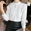 OL Stil Şifon Gömlek kadın Bahar Sonbahar Uzun Kollu Bayanlar Çalışmak Beyaz Bluz Artı Boyutu Ekip Boyun Zarif 210601
