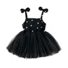 Verão Novo Bebê Bebés Bebés Bebê Vestido Preto Polka Dot Impressão Sem Mangas Lace Tutu Mini Roupa Sundress 1-4Y Q0716