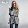 Qooth Office Lady Fashion Turtleneck Sweater Womens Autumn Winter Long-Sleeved Mid Length Loose Pullover QT673 210609