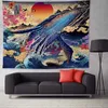 Japan Kanagawa Vågor Tryckt Tapestry Whale Arowana Wall Hängande Tavlor Boho Bedspread Yoga Mat filt 2 Storlek