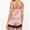 Women Pajamas Set Sleepwear Sexy Lingerie Satin Lace Sleeveless Top Shorts Summwer Night Suit 2pcs/Set Ladies Underwear