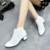 GKTINOO 2021夏の足首のブーツ本革の靴の女性Medハイヒールバックジッパーブーツ切り欠き通気性Mujer Zapatos Y0914