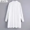 Zevity Women Fashion Diamond Buttons Decoration White Poplin Smock Blouse Office Ladies Loose Shirts Chic Blusas Tops LS7408 210603