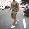 Heren Trainingspak 21 Zomer Korte Mouwen Shorts Casual Pure Kleur Outfits Mannen Ademende Tweedelige Broek Actieve Trainingspakken