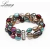 Bracelets 100% naturels véritables pour femmes, perles d'eau douce multicolores, bijoux à la mode pour filles, cadeau d'anniversaire, trois rangées