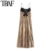 TRAF Women Chic Fashion Leopard Print Soft Touch Midi Camisole Jurk Vintage Backless Dunne riemen Vrouwelijke Jurken Mujer 210623