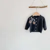 Spring Baby Girl Sweater Coat Långärmad Öppna Stitch Broderade Blommor Outwear Barnkläder E3028 210610