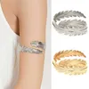 Vintage Gold Silver Color Leaf Feather Swirl Snake Arm Cuff Armlet Armband Big Bangle for Women Bracelet Jewelry Q0719