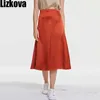 Lizkova zomer satijn rok vrouwen hoge taille glanzende elegante jupe vrouwelijke knie-lenthes casual rok BS001 210730