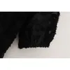 Kadınlar Yüksek Sokak Doku Desen Siyah Rahat Gevşek Mini Elbise Sonbahar Bayanlar Fener Kol Vestidos Chic Fırfır Elbiseler DS2950 210603