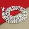 DOTEFFIL 925 Sterling Silver Sideways 10mm 22 inches Chain Square Buckle Necklace 20cm Bracelet Set For Men Women Jewelry