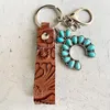 Other Home Vintage Embossed Cowhide Keychain Western Style Turquoise Pumpkin Flower Pendant Textured Keychains Jewelry
