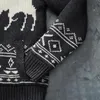 Männer Pullover Gestrickte Mantel Elch Muster Weihnachten Warm Stehkragen Dicke Männliche Pullover Jacke