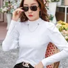 T-shirt Femme T-shirt à manches bouffantes Appliques T-shirt Femmes 2021 Printemps Automne Coréen Femmes Long Tops Slim Femme Vêtements Coton Tee Femme