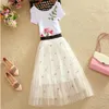 Skirts 2022 Spring And Summer Mesh Small Floral Lace Skirt Embroidered Pleated Shows Thin Yarn Mid Length Women's