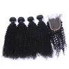 Brazilian Afro Kinky Curly Human Hair Weaves Extensions 4 Bundles with Closure Free Middle 3 Part Double Weft Dyeable Bleachable 100g/pc DHL