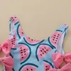 0-4Y Summer Toddler born Infant Baby Girl Kid Swimsuit Watermelon Print Bow Swimwear Beachwear Bathing Suit 210515