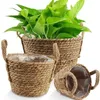 100% Handmade Planter Basket Rattan Flower Pot Indoor Outdoor Garden Plant Pots Cover Decoration Bamboo Storage 211130