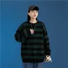 Mode groene en zwarte streep gebreide trui mannen en vrouwen herfst winter ronde hals casual trend pullover kleding G0909