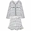 Hoge Kwaliteit Tweed Rok Set Herfst Winter Runway Wollen Dames 2 Stuk Set Plaid Jacket Jas + Mermaid Mini Rok Suits 210730