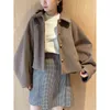 Kuzuwata Automne Vestes Vêtements Japonais Soudes Femmes Vêtements Solide Turn Bouton Collier Poches à manches longues Manteaux courts 220118