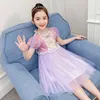 Mädchen Sommer Prinzessin Kleid Mesh Spitze Pailletten Kleidung Elegante Vestidos Kinder Geburtstag Party Ballkleid Kostüm Für Kinder Q0716