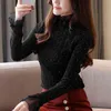 Vintage Lace Women's Turtleneck Sweater Autumn Long Sleeve Pullover Women Slim Thin Stand Collar Wild Knitwear 11055 210427