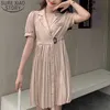 Women's Summer Dress Suit Pleated Sweet Party Dress Women Elegant Robe V Neck French Style Dresses Good Quality 14103 210527