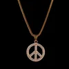 Pendant Necklaces Hip Hop Rhinestones Paved Bling Iced Out Gold Color Stainless Steel Peace Symbol Pendants Necklace For Men Jewelry Drop