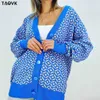 TAOVK femmes pull tricoté motif diamant simple boutonnage boutons lâche décontracté tricot Cardigan pull 210918