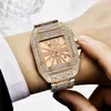 Montres-bracelets Hip Hop Cool hommes montres de luxe diamant Quartz montre-bracelet calendrier carré glacé Reloj Hombre Drop241V