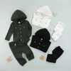 Newborn Baby Boys Clothes Sets Spring Autumn Solid Color Waffle Long Sleeve Hooded Romper and Tie-up Trousers Outfits G1023