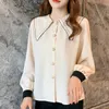 Korean Fashion Blouse Women Doll Collar Single Row Buckle Long Sleeves Chiffon Tops Small Crowd Design Sense Autumn 210604