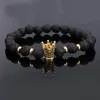 Riço de pedra de lava de 8 mm charme de zircão coroa vulcânica rocha de pulseiras de miçangas de moda masculino masculino pulseira de joias