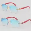 Selling Rimless Red Wood C Decoration Vintage Luxury Sunglasses Square shape face Carving Lens Unisex driving glasses 18K gold met331b