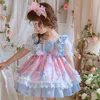 Vestidos de bebê espanhol crianças meninas bouqitues roupas dos desenhos animados imprime infante Espanha lolita vestido crianças baptismo gzb031 g1218