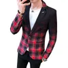 Bröllop Business Clothing Male Blazer Masculino Spring British Style Plaid Blazer för män Suit Jacket Casual Dress Coat 211120
