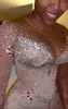 2022 Plus Size Arabski ASO EBI Silver Silnik Luksusowy Prom Dresses Zroszony Kryształy Wieczór Formalna Party Druga Recepcja Urodziny Suknie Zaręczynowe Dress Zj42