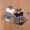 Pudcoco Newborn Baby Girl Clothes Splicing Leopard Print O-Neck Backless Lace Ruffle Romper Jumpsuit Headband 2Pcs Outfits Set G1221