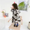 Mode coréenne Enfants Panda Blouse Longue Robe En Coton pour Filles Toddler Boutique Designer Vêtements Outfit 210529