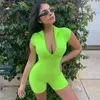 Mode Sexy Frauen Overall Sommer Einfarbig Stehkragen Kurzarm Bodysuit Overall Dünne Casual Outfit Sport Kleidung Frauen springt