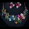 7 färger multi-färg blomma kort halsband örhängen smycken set färgglada kristall plommon blomma brud bröllop smycken set h1022